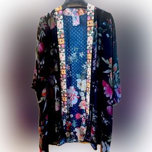 Johnny Was Abril Reversible Embroidered Kimono Silk Floral Boho Hippie Womens M